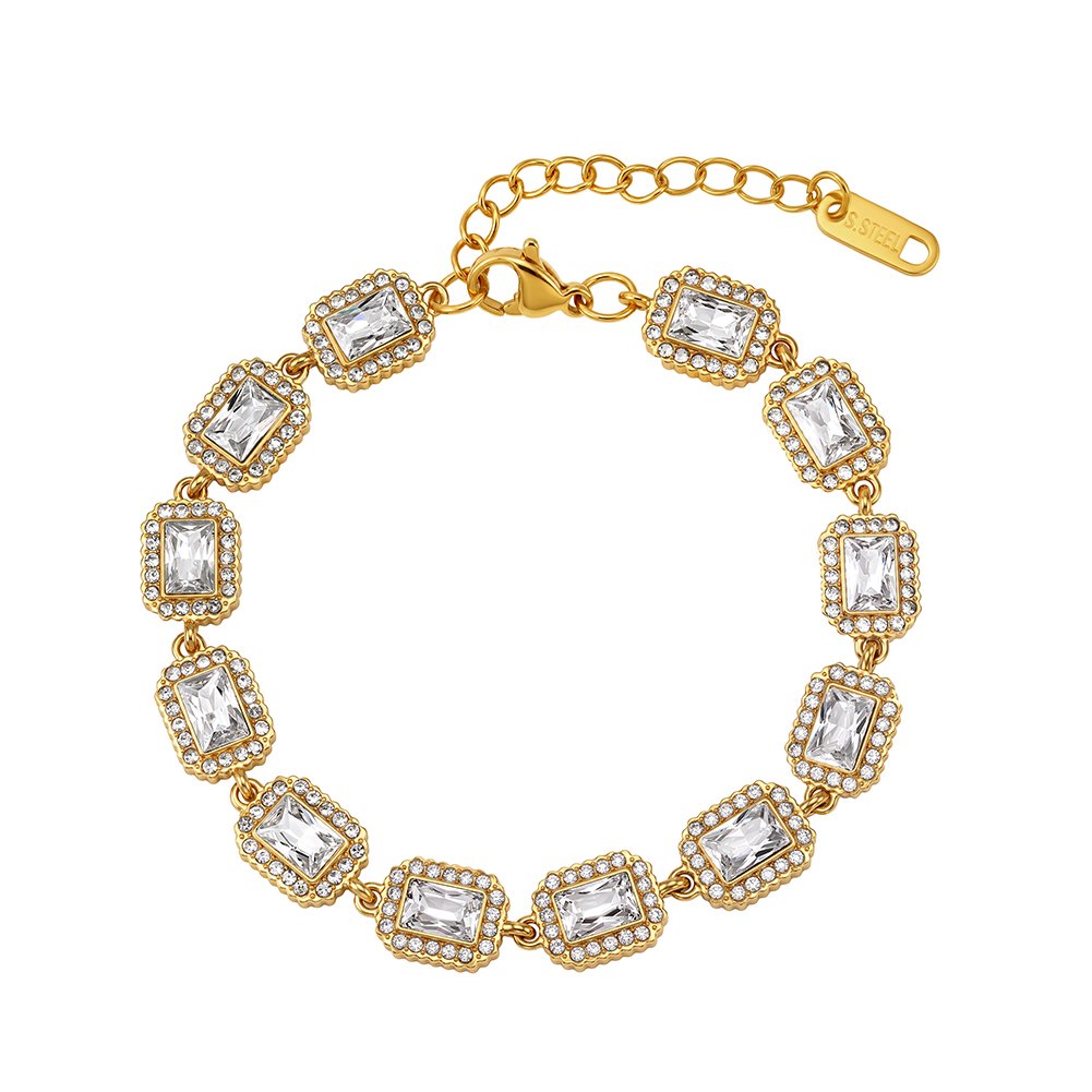 Gold-plated 304 stainless steel bracelet with cubic zirconia