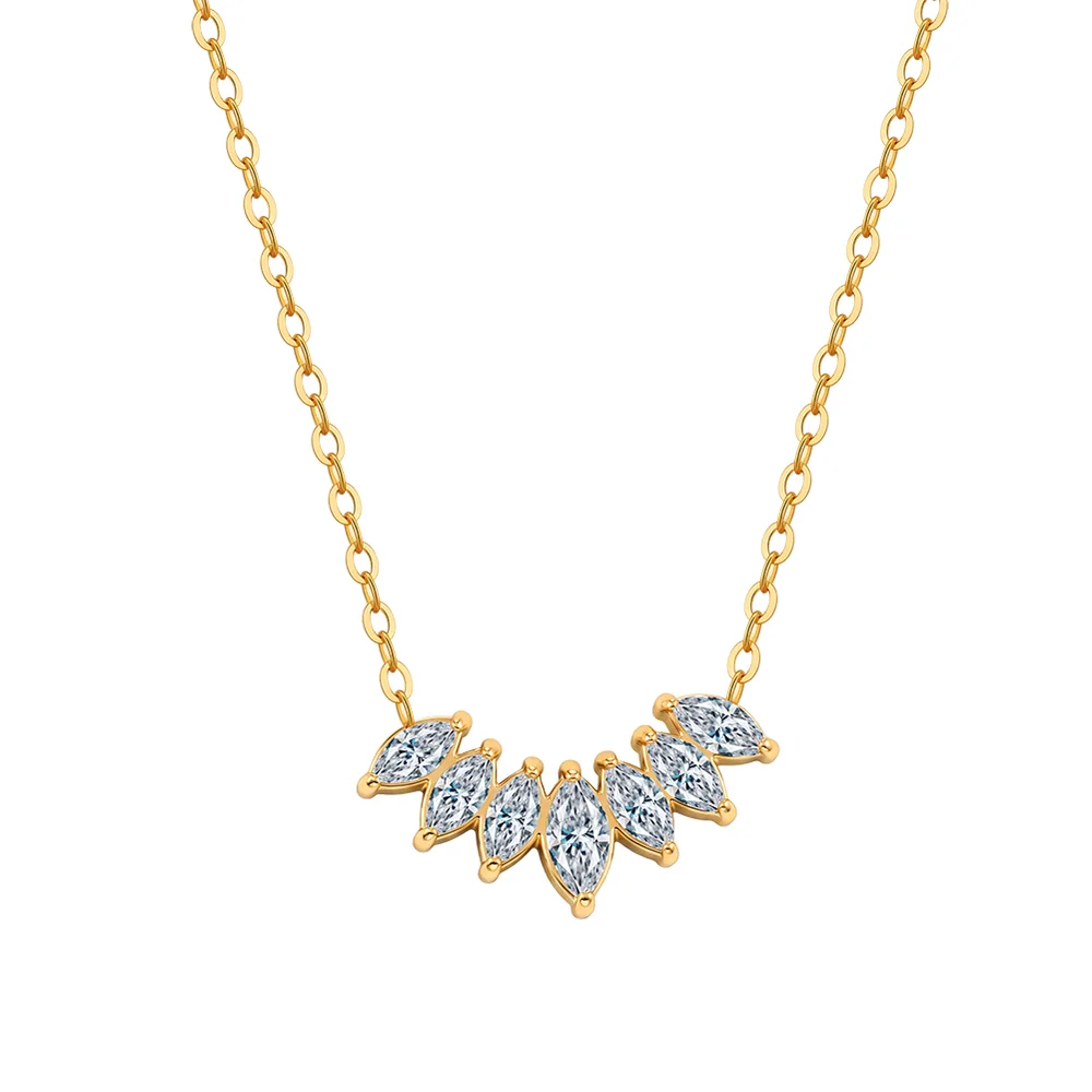 Gold-tone stainless steel necklace with leaf-shaped stones